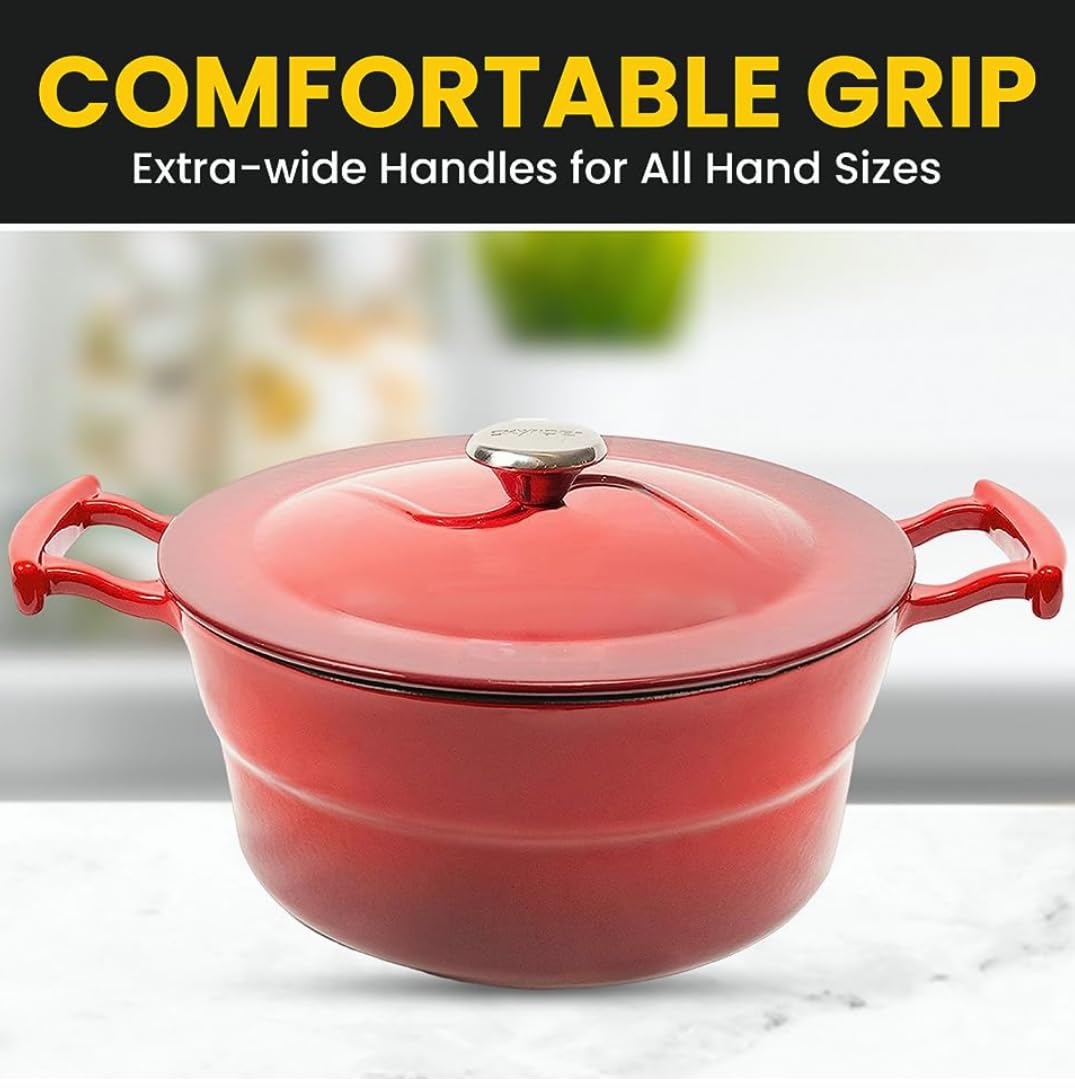 Skyriper 6 Quart Dutch Oven Pot with Lid Non-Stick Enameled Cast Iron Dutch Oven for Bread Baking, Roasting & Braising, Deep Round Heavy-duty Casserole Dish, Compatible with all Cooktops & Ovens, Red