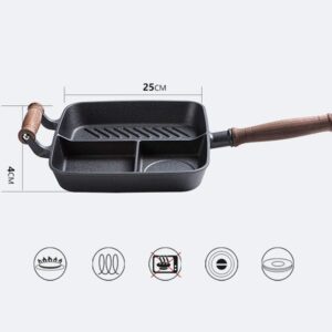 CapriTech Cast Iron Grill Pan 3 Section Breakfast Skillet Frying Pan with 2 Assist Handle for Gas Stove & Induction Cooker