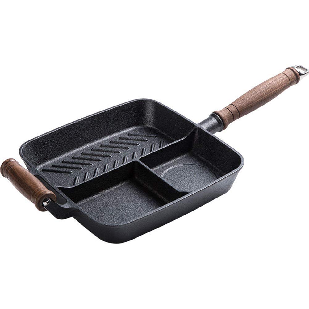 CapriTech Cast Iron Grill Pan 3 Section Breakfast Skillet Frying Pan with 2 Assist Handle for Gas Stove & Induction Cooker