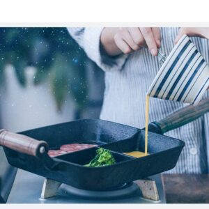 CapriTech Cast Iron Grill Pan 3 Section Breakfast Skillet Frying Pan with 2 Assist Handle for Gas Stove & Induction Cooker