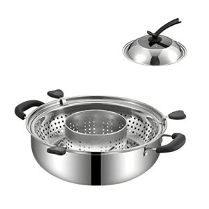 tjhamaipi stainless steel rotary lift hot pot, shabu pot, boil pot, suitable for 2-6 people, 7qt capacity, iindependent filter, thickened steel, suitable for gas induction cooker