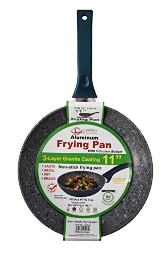 Uniware Aluminum Non-Stick Frying Pan w/Induction Bottom, 3-Layer Granite Coating, 3 Size Variants (11")