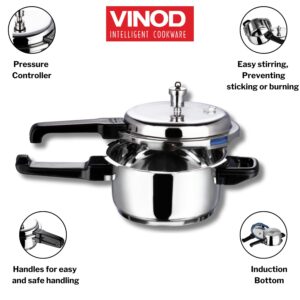 Vinod V-2L Stainless Steel Sandwich Bottom Pressure Cooker, 2-Liter,Silver,Medium