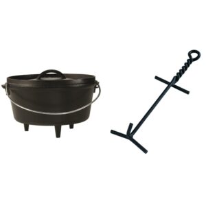 lodge 5-quart cast iron deep camp dutch oven + lid lifter (black finish)