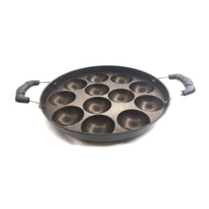 g and d aluminum 12 cavity non-stick appam patra 2 side handle with stainless steel lid paniyaram appam pan maker gas stove compatible