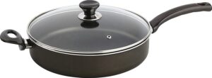 mehtap 13 inch saute pan with lid and two handles, teflon classic nonstick frying skillet cookware for simmering, sautéing, and braising, black
