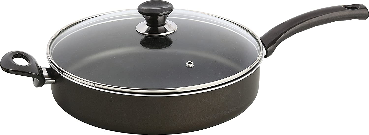 Mehtap 13 Inch Saute Pan with Lid and Two Handles, Teflon Classic Nonstick Frying Skillet Cookware for Simmering, Sautéing, and Braising, Black