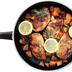 Mehtap 13 Inch Saute Pan with Lid and Two Handles, Teflon Classic Nonstick Frying Skillet Cookware for Simmering, Sautéing, and Braising, Black