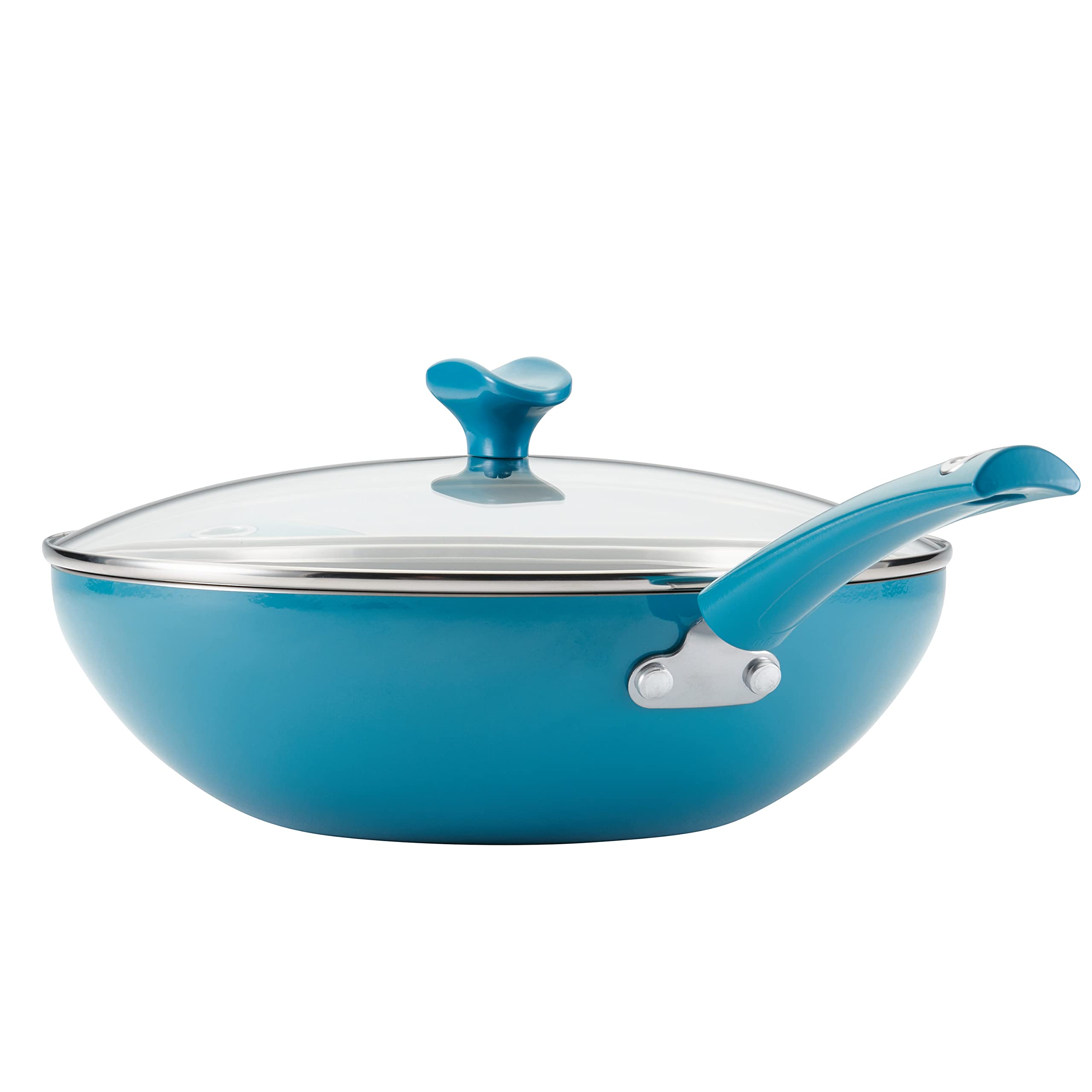Rachael Ray Cityscapes Nonstick Stir Fry Pan/Wok with Lid and Helper Handle, 11 Inch, Turquoise