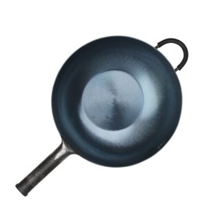臻三环 zhensanhuan handhammered iron wok flat bottom induction suitable (32cm ironhandle with help)