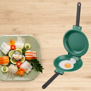 Double Side Pan, Haofy Double Side Pancake Griddle Molds Non-stick Ceramic Coating Flip Frying Pan Pancake Maker Household Kitchen Cookware (Green)