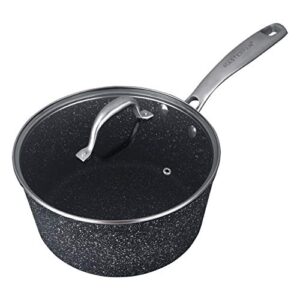 masterpan granite ultra non-stick cast aluminum sauce pan with glass lid, 7", black