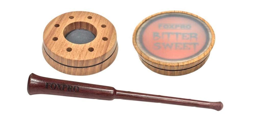 FOXPRO Bittersweet Pot Glass and Slate Turkey Call for Hunting Two-Sided Turkey Pot Call Honey Locust Wood Pot and One-Piece Purple Heart Striker