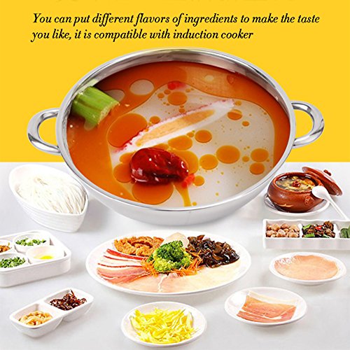 Stainless Steel Shabu Hot Pot Induction Cooker Home Kitchen Cookware Soup Cooking Pots for Cooktop Gas Stove (11.8inch)