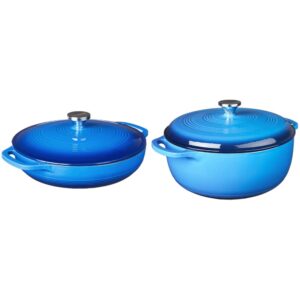 lodge enameled cast iron covered casserole, 3.6-quart, caribbean blue, oval casserole & ec7d33 enameled cast iron dutch oven, 7.5-quart, caribbean blue