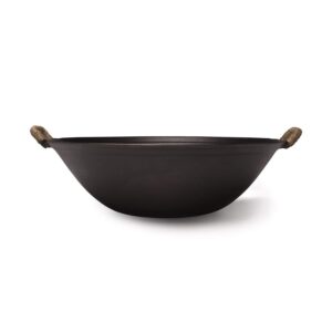 臻三环 zhensanhuan handmade cast iron wok no coating no painting healthy, flat bottom, induction suitable (38cm (15inches))