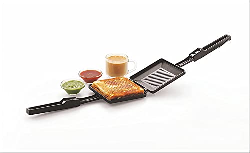 SHRIYA Non-Stick Coating Double Grill Toaster Double Sided Grill Omelette Trays Sandwich Toaster Grill Cooks Toasties Breakfast and More Foldable Grill Frying Pan Baking Pancake Pan