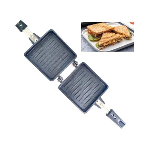 SHRIYA Non-Stick Coating Double Grill Toaster Double Sided Grill Omelette Trays Sandwich Toaster Grill Cooks Toasties Breakfast and More Foldable Grill Frying Pan Baking Pancake Pan