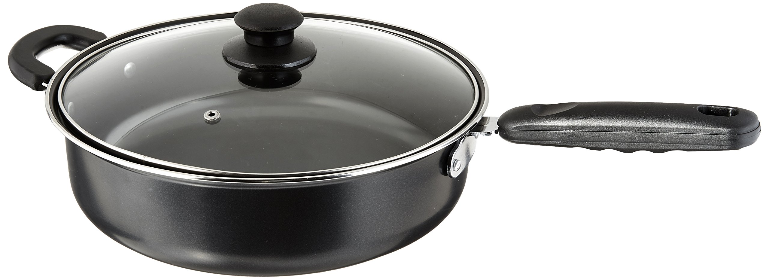 Imperial Home Carbon Steel Pan, Nonstick Frying Pan/Skillet, Non Stick Skillets, Kitchen Cookware, Cooking Pot to Fry Egg, Cook or Reheat Food, Black with Comfortable Handle and Glass Lid (11 inch)
