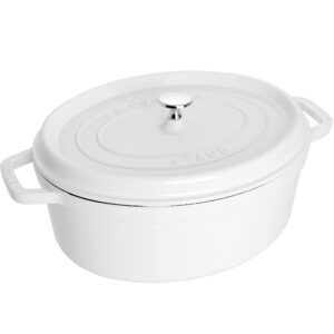staub cast iron oval cocotte, dutch oven, 5.75-quart, serves 5-6, made in france, white