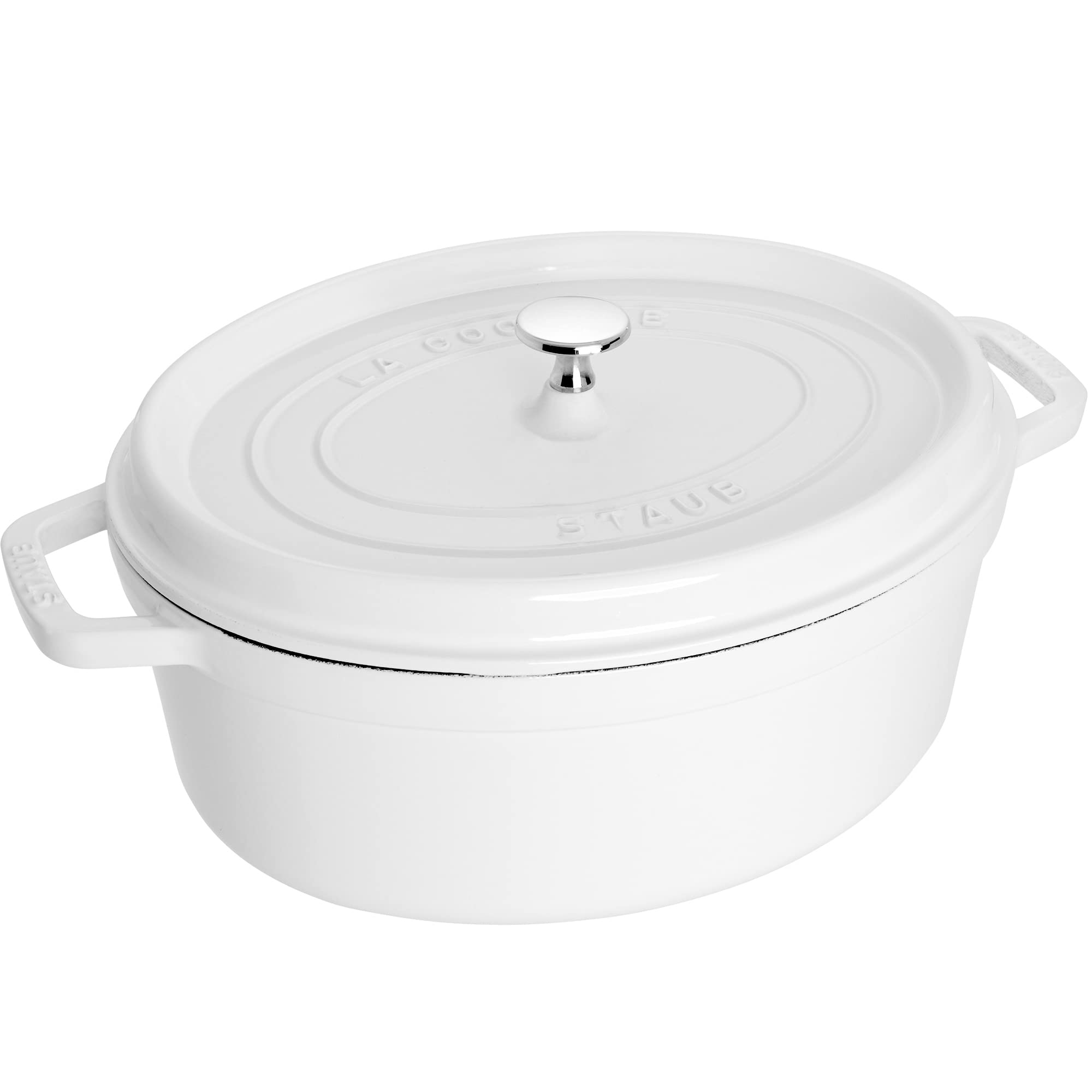 Staub Cast Iron Oval Cocotte, Dutch Oven, 5.75-quart, serves 5-6, Made in France, White