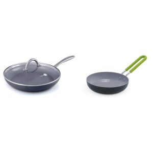 greenpan ceramic 12-inch nonstick frying pan, oven safe gray & greenpan ceramic 5-inch nonstick egg pan, black