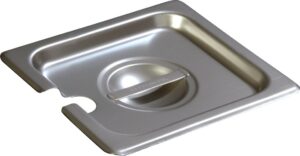 carlisle foodservice products durapan 1/6 size stainless steel food pan lid slotted hotel pan cover with concave handle for catering, buffets, restaurants, 6.88 x 6.25 inches, silver, (pack of 6)