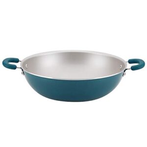 rachael ray create delicious nonstick wok/stir fry pan/wok pan - 14.25 inch, teal blue shimmer