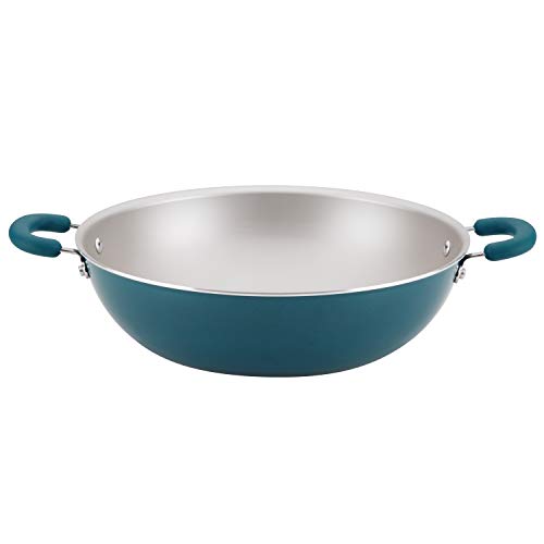 Rachael Ray Create Delicious Nonstick Wok/Stir Fry Pan/Wok Pan - 14.25 Inch, Teal Blue Shimmer