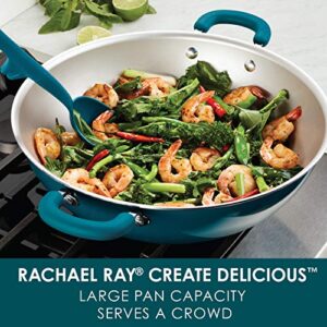 Rachael Ray Create Delicious Nonstick Wok/Stir Fry Pan/Wok Pan - 14.25 Inch, Teal Blue Shimmer