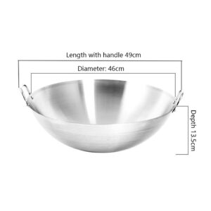 GXDHOME Thickened Food Grade Non-Magnetic 201 Double-Ear Stainless Steel Wok with High Lid 43/47cm Chinese Style Round Bottom Smokeless Pot for Gas Stove(Bright Silver)