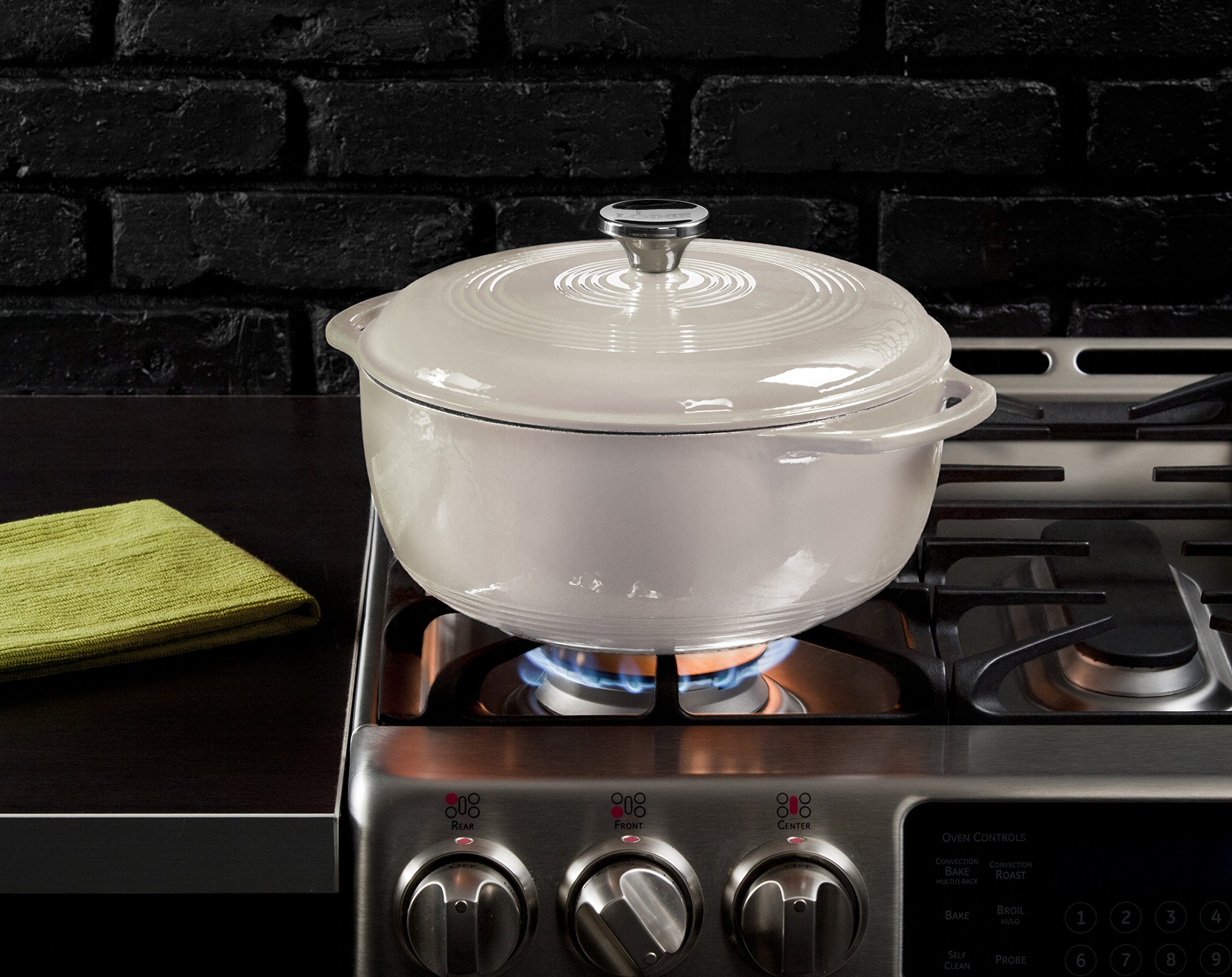 Lodge EC6D13 Enameled Cast Iron Dutch Oven, 6-Quart, Oyster White & EC8ST13 Enameled Cast Iron, 8 Inch, Oyster Trivet