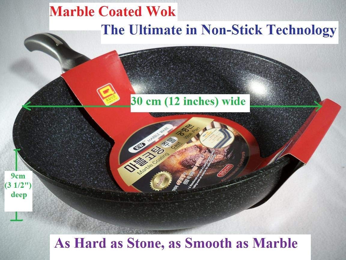 Ceramic Marble Coated Cast Aluminium Non Stick Wok 30 cm (12 inches)