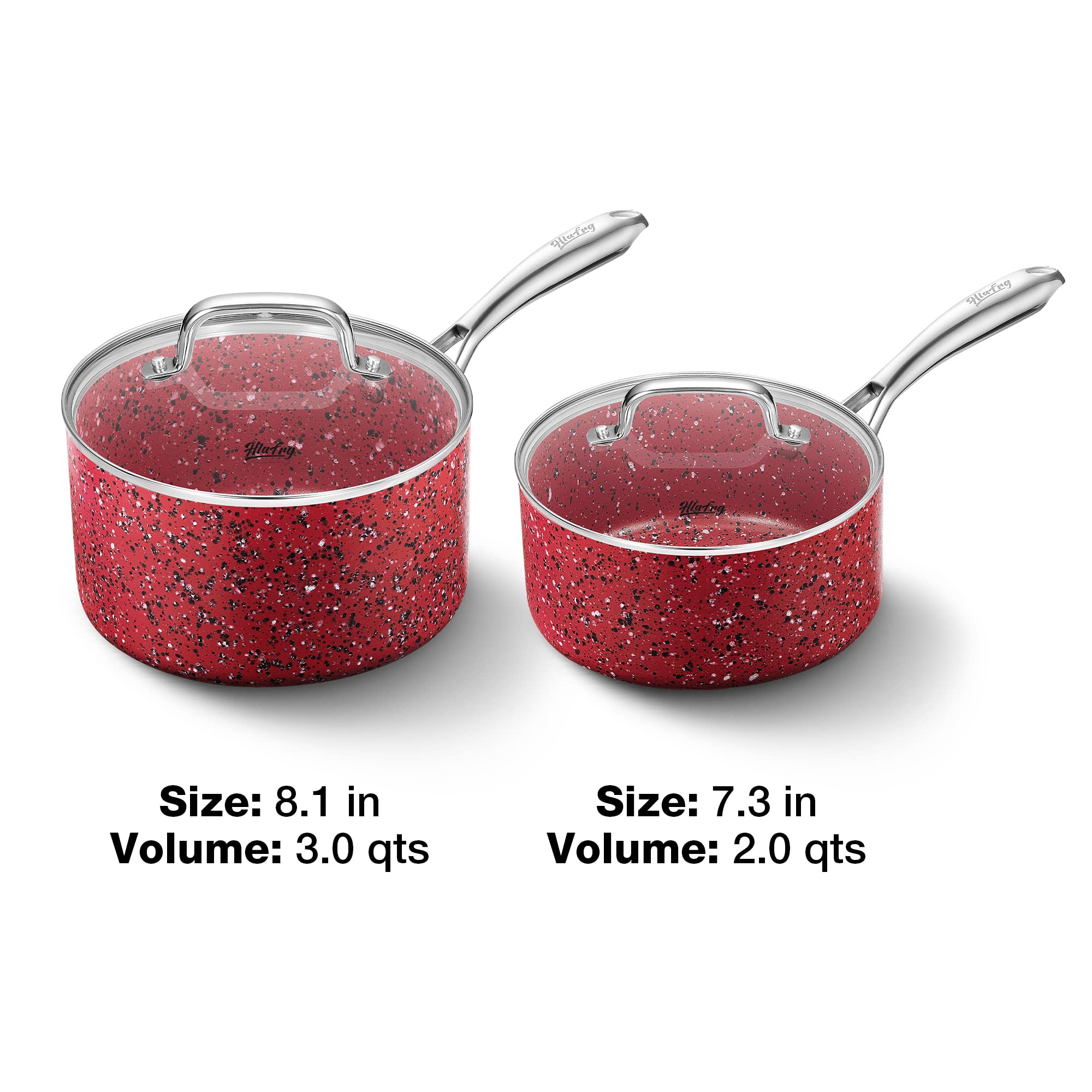 HLFRG Saucepan Set with Lid, Nonstick 2Qt & 3Qt Sauce Pan Set with Lid, Small Pot with Lid, Natural Granite Nonstick Saucepan Set, Small Sauce Pots, Red Pot Set - 2Qt & 3Qt