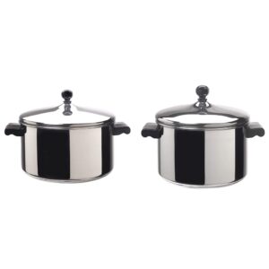 farberware classic stainless steel 6-quart stockpot with lid, stainless steel pot with lid, silver & classic stainless steel 4-quart covered saucepot - - silver