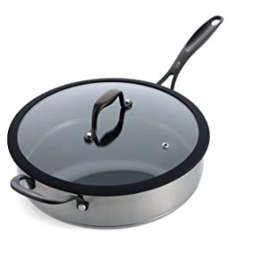 BK Ceramic Black, Ceramic Nonstick Induction 4.4QT Nonstick Saute Pan with Lid, PFAS Free, Dishwasher Safe, Black