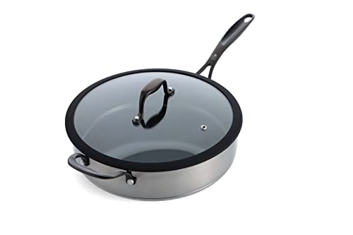 BK Ceramic Black, Ceramic Nonstick Induction 4.4QT Nonstick Saute Pan with Lid, PFAS Free, Dishwasher Safe, Black