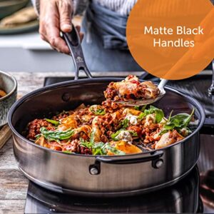 BK Ceramic Black, Ceramic Nonstick Induction 4.4QT Nonstick Saute Pan with Lid, PFAS Free, Dishwasher Safe, Black