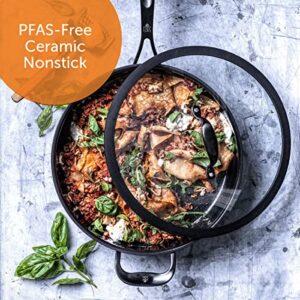 BK Ceramic Black, Ceramic Nonstick Induction 4.4QT Nonstick Saute Pan with Lid, PFAS Free, Dishwasher Safe, Black