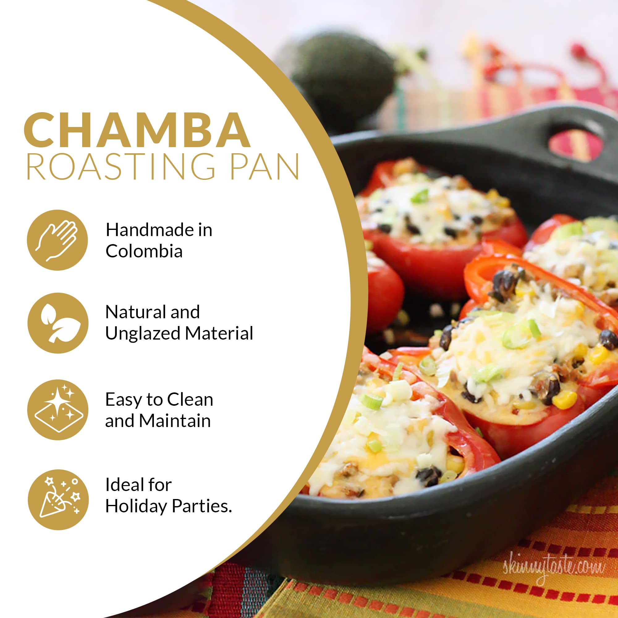 Chamba Black Clay Roasting Pan - Stylish Square Pan From Colombia, Clay Pot for Cooking, Oven Pan, Clay Cooking Pots, Roaster Pan, Elegant Cookware & Dinnerware, Medium Pans 10" x 9" x 2"