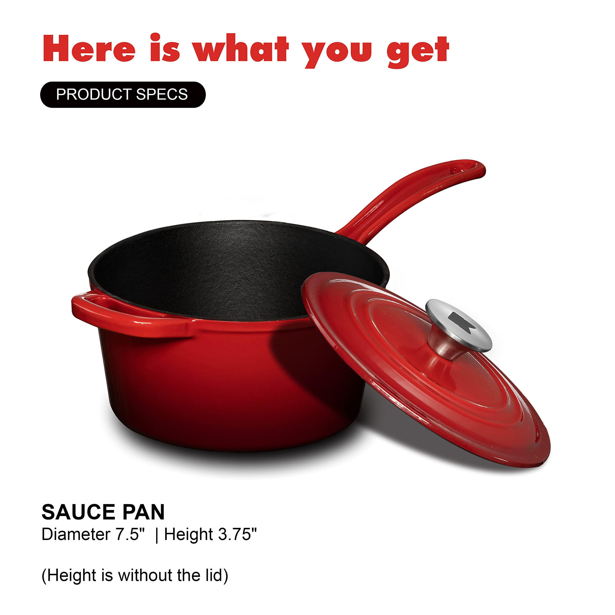 Enameled Cast Iron Saucepan Set for Professional & Home Use - 2.4 Quart - Heavy Duty Non-Stick Saucepan with Lid for Induction Gas Stoves & All Cooktops (Red)