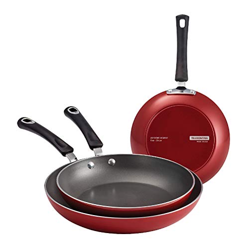 Tramontina 3 PK Nonstick Fry Pan - PE, PLT, PEW, NS - Cayenne Red - Tem