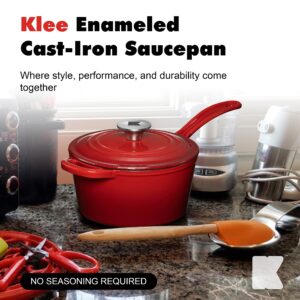 Enameled Cast Iron Saucepan Set for Professional & Home Use - 2.4 Quart - Heavy Duty Non-Stick Saucepan with Lid for Induction Gas Stoves & All Cooktops (Red)