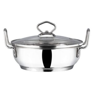 vinod stainless steel kadhai/wok with glass lid - induction friendly (30 cm/ 11.8 inch)- capacity: 7 l