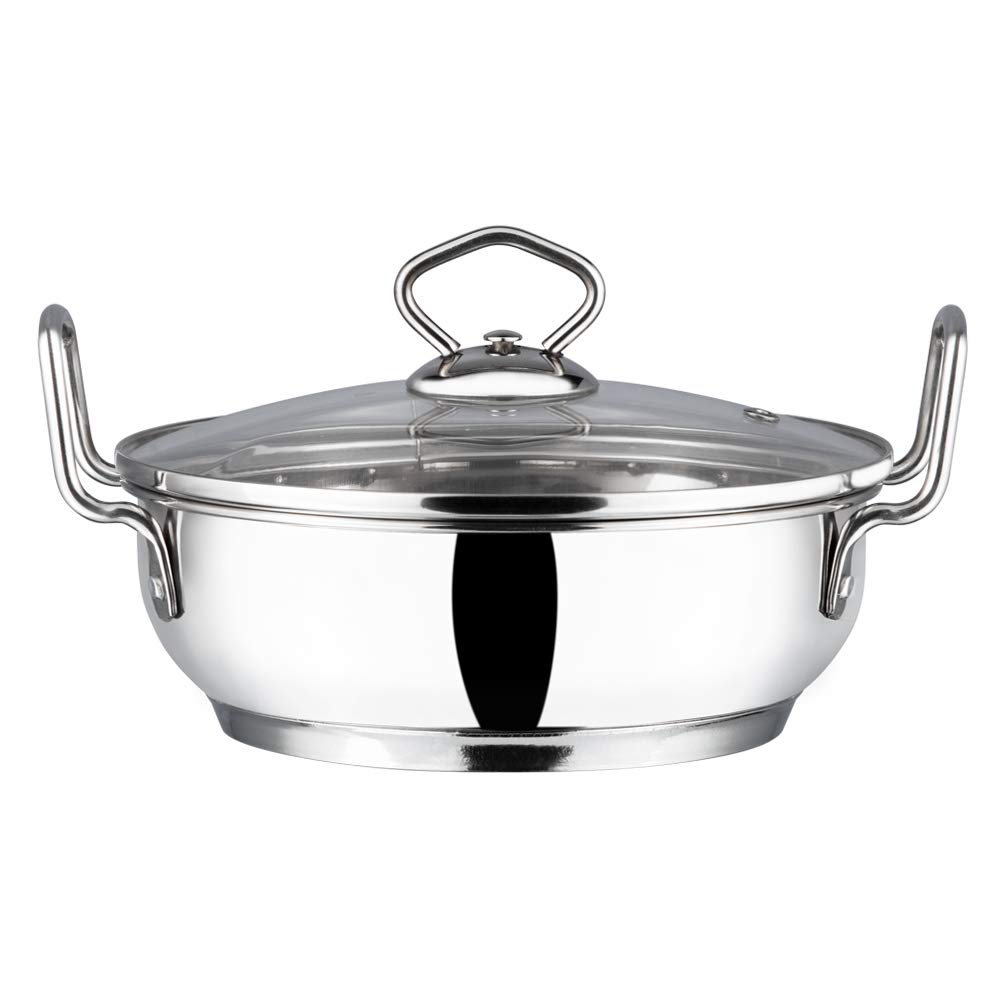 Vinod Stainless Steel Kadhai/Wok with Glass lid - Induction Friendly (30 cm/ 11.8 inch)- Capacity: 7 L