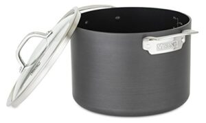 viking culinary hard anodized nonstick stock pot, 8 quart, includes glass lid, dishwasher, oven safe, works on all cooktops including induction, gray