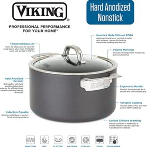 Viking Culinary Hard Anodized Nonstick Stock Pot, 8 Quart, Includes Glass Lid, Dishwasher, Oven Safe, Works on All Cooktops including Induction, Gray