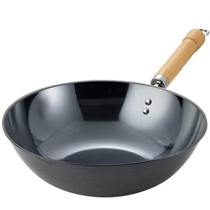 wok pan 12 inch, high carbon stainless steel stir fry pans for all stoves, iron pot with detachable wooden handle, induction, oven safe silver
