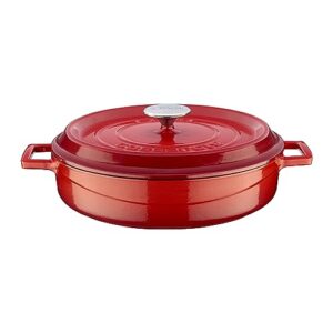 lava 3.7 quart enameled cast iron braiser: multipurpose stylish red round dutch oven pot with enameled black interior and trendy lid