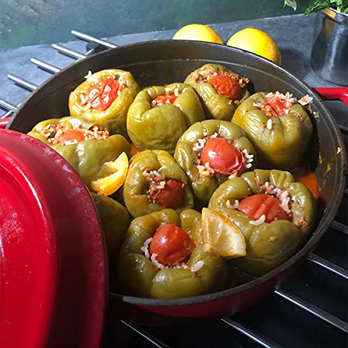 LAVA 3.7 Quart Enameled Cast Iron Braiser: Multipurpose Stylish Red Round Dutch Oven Pot with Enameled Black Interior and Trendy Lid